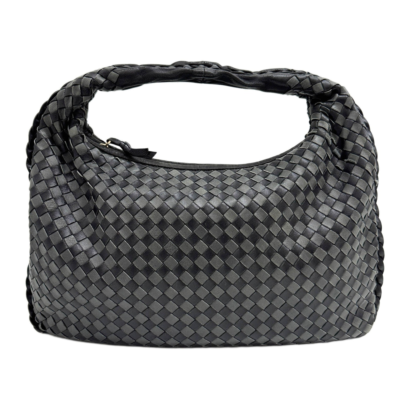 Intrecciato Black & Grey Leather Hobo Shoulder Bag