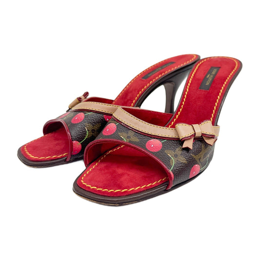 LV x Takashi Murakami Size 36 1/2 EU Cherry Mon Cherie Brown Monogram Canvas Heels