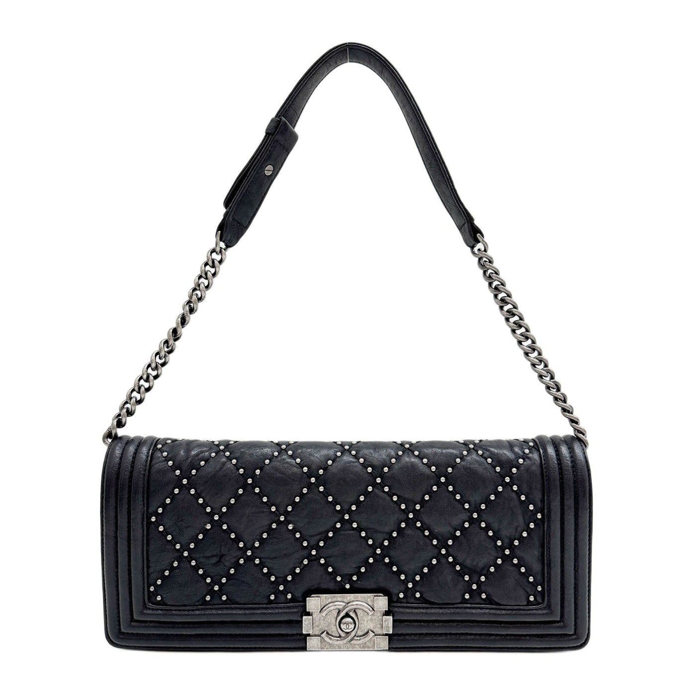 Boy 2015-2016 Black Leather Silver Studs Shoulder Bag