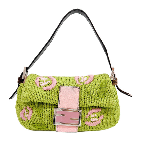 Baguette Knit Green Wool Shoulder Bag