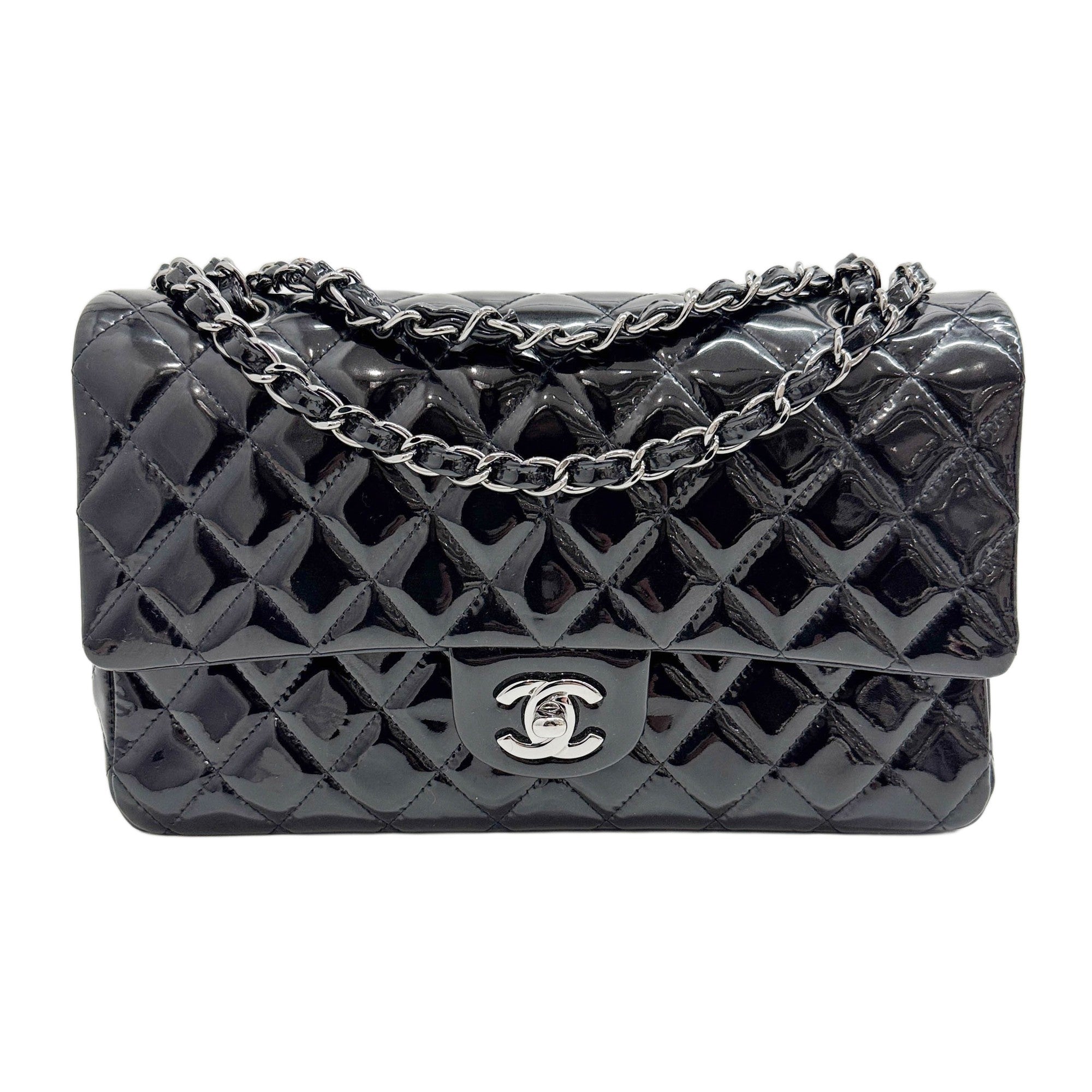 Classic Double Flap 2014-2015 Matelasse Black Patent Leather Shoulder Bag