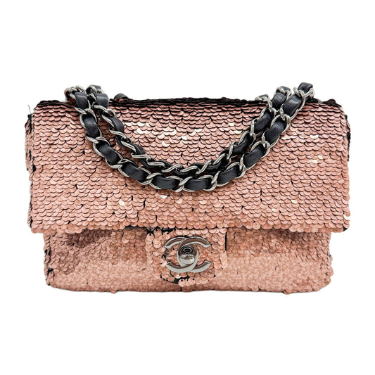 2019 Classic Flap Chanel Sequin Rose Chain Shoulder Bag