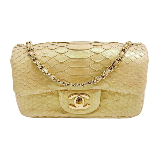 Mini Classic Flap 2012 Beige Python Embossed Leather Shoulder Bag