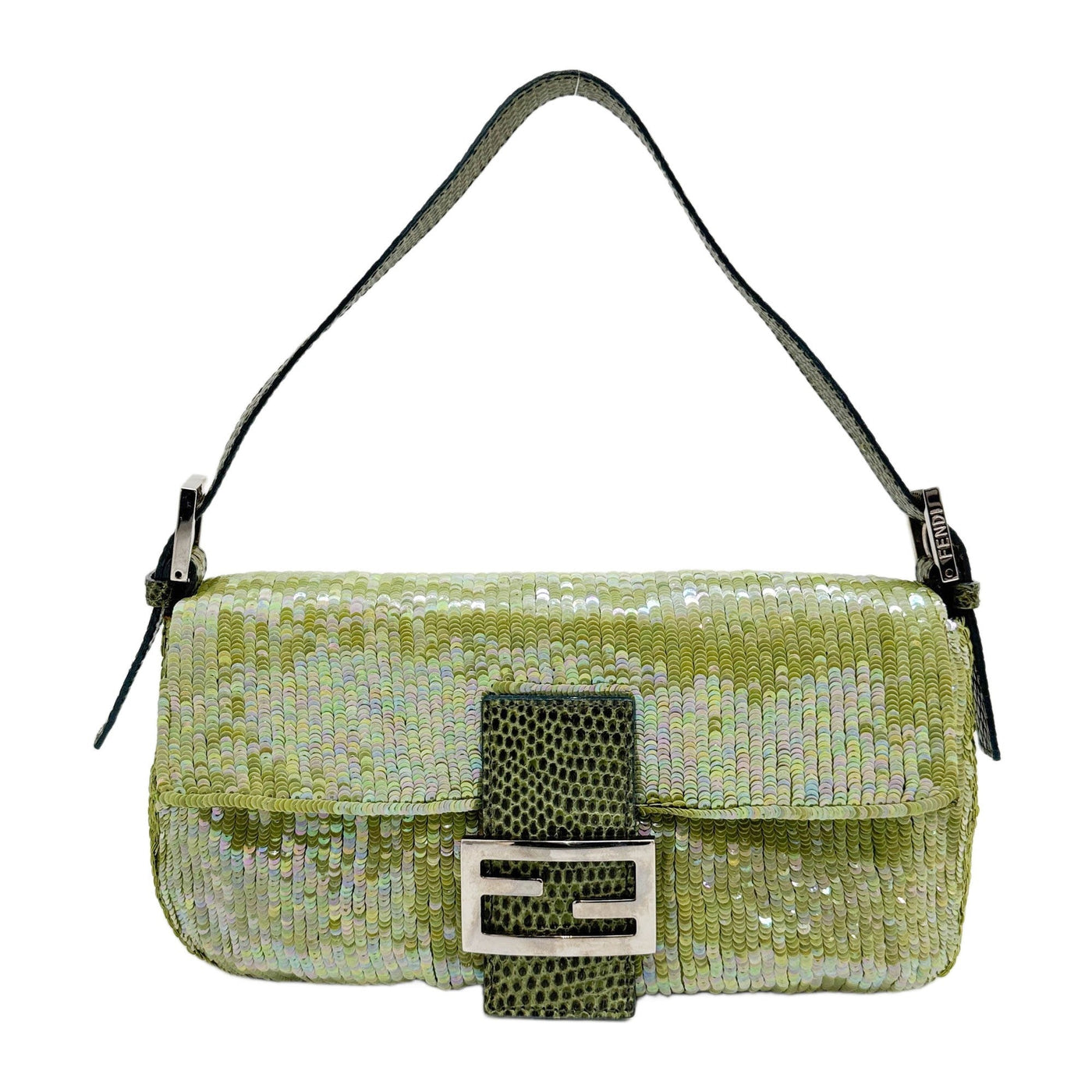 Baguette Green Sequin with Python Shoulder Bag