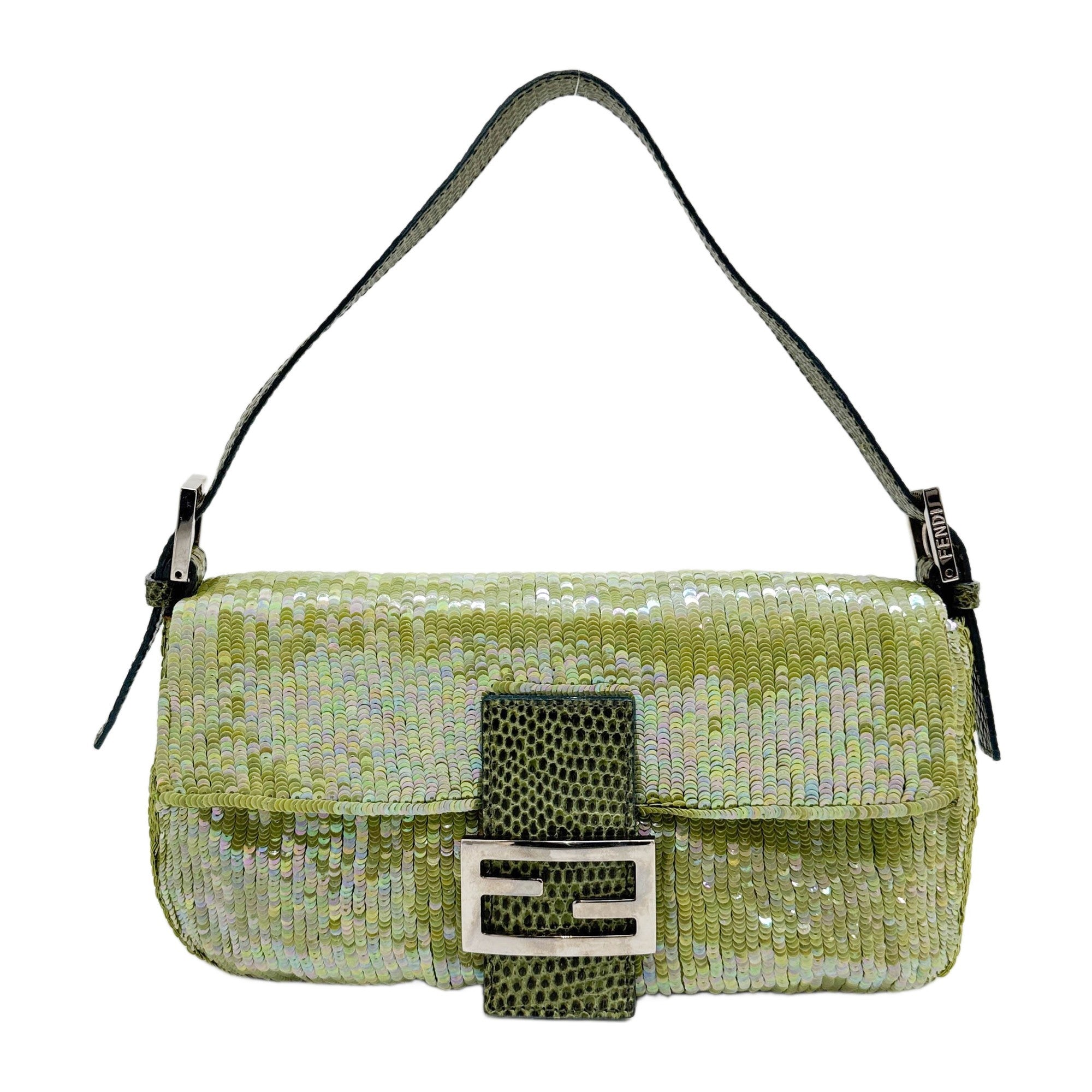Baguette Green Sequin with Python Shoulder Bag