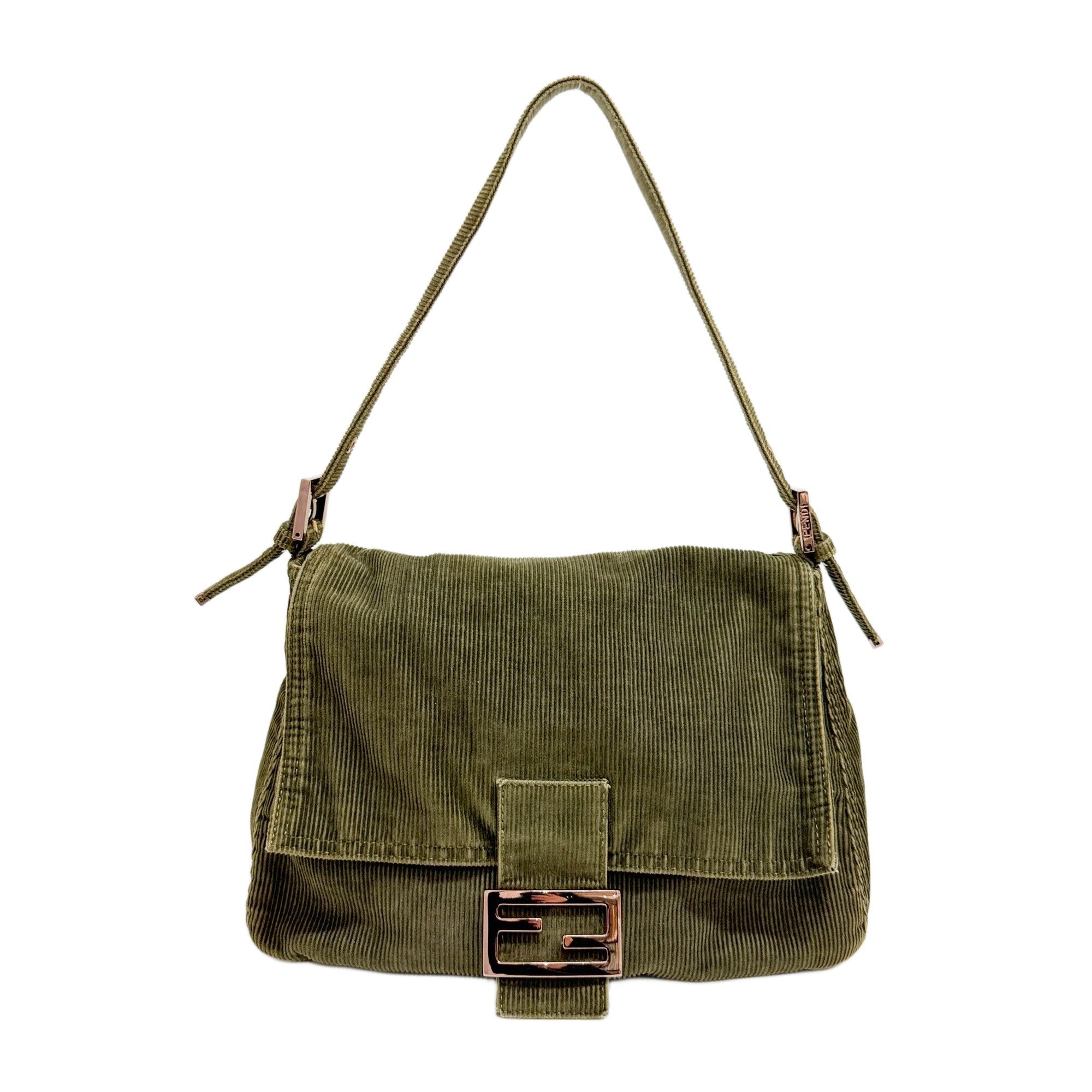 Mamma Baguette Olive Green Corduroy Shoulder Bag
