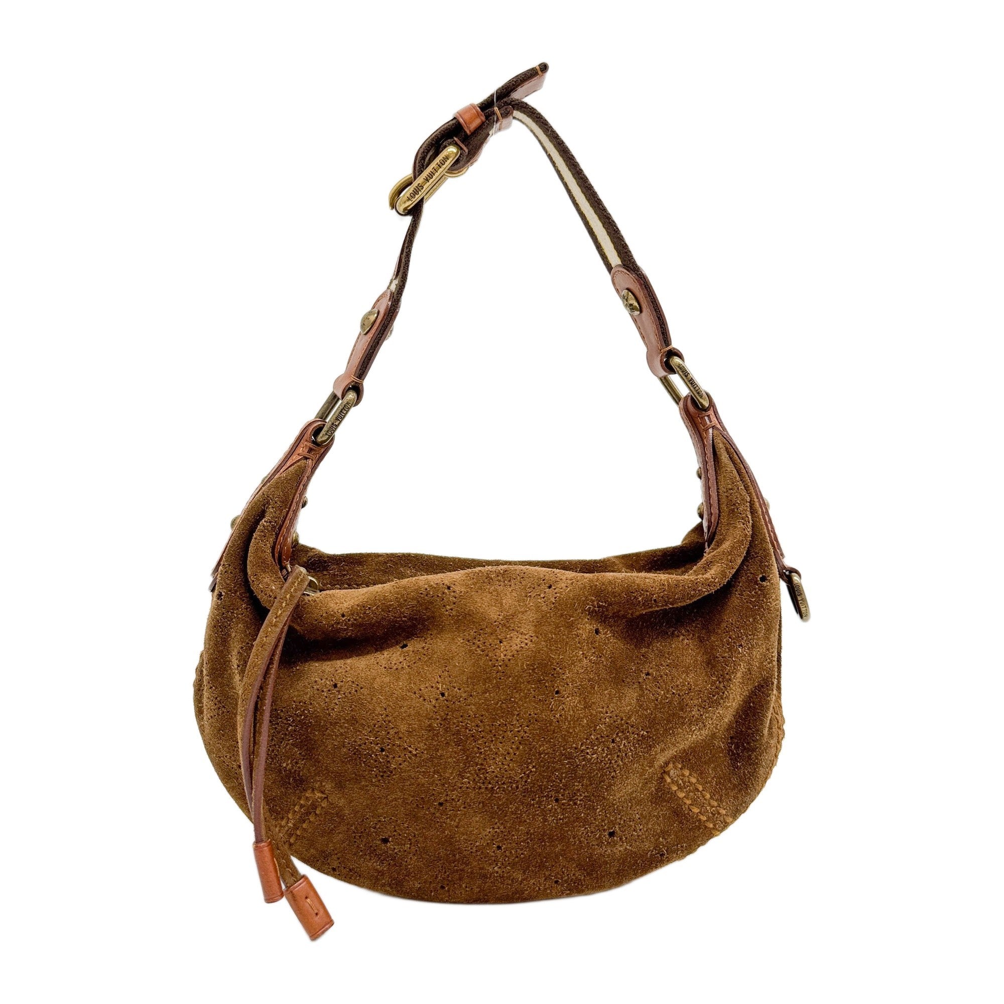 Onatah PM Brown Mahina Monogram Suede Shoulder Bag