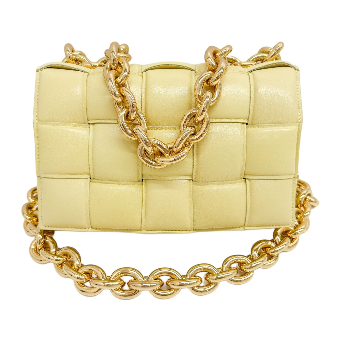 Maxi Intrecciato Lemon Yellow Leather Chain Shoulder Bag