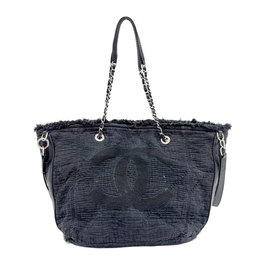 Deauville 2020 Double Face Matelasse Black Cotton Shoulder Tote Bag