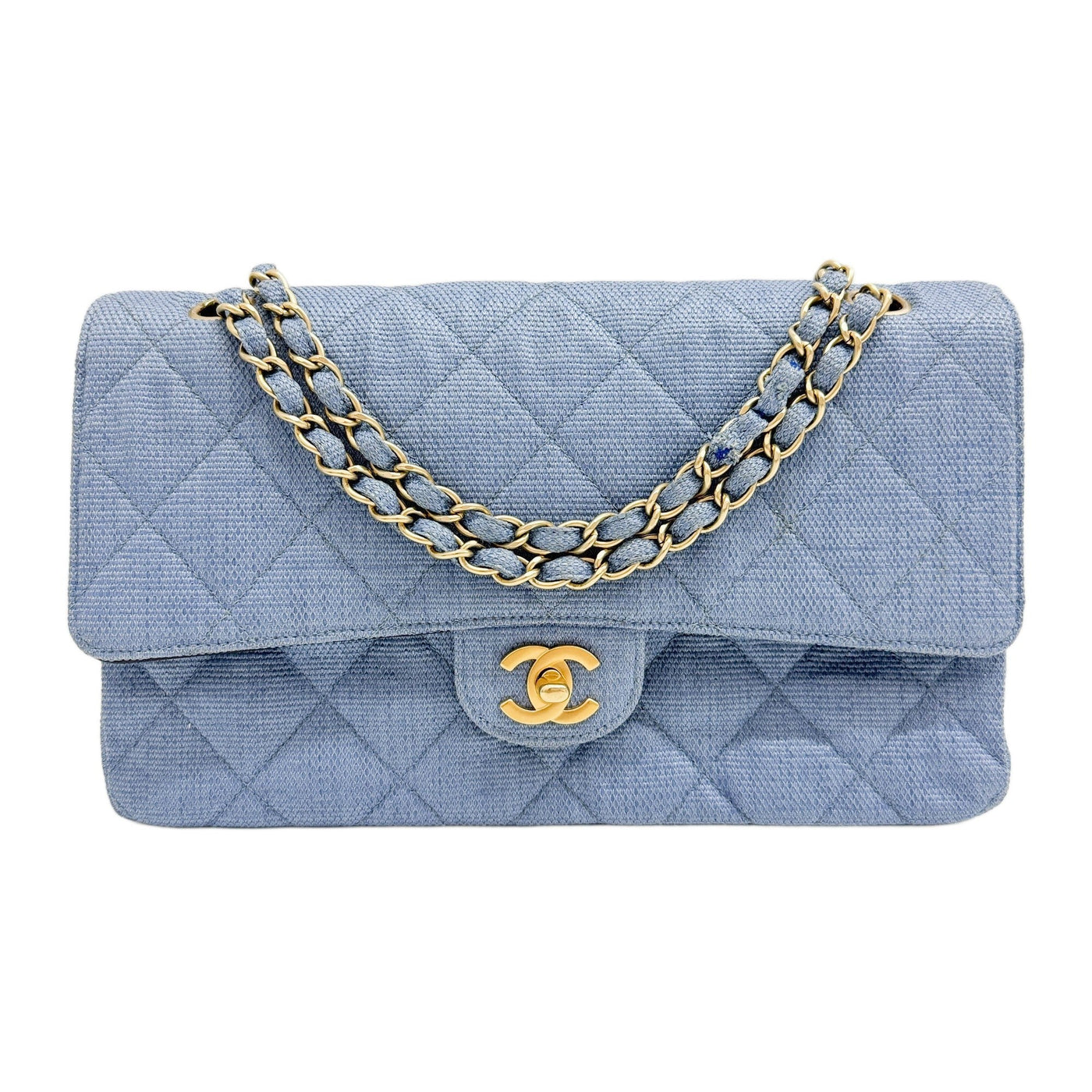 Classic Double Flap 2003-2004 Matelasse Blue Cotton Shoulder Bag