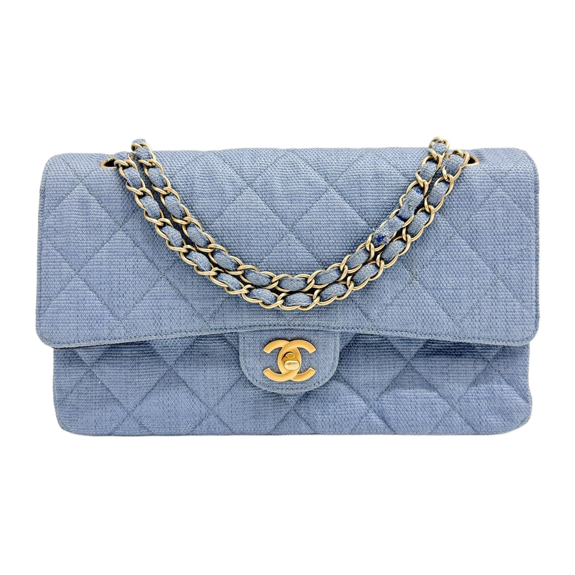 Classic Double Flap 2003-2004 Matelasse Blue Cotton Shoulder Bag