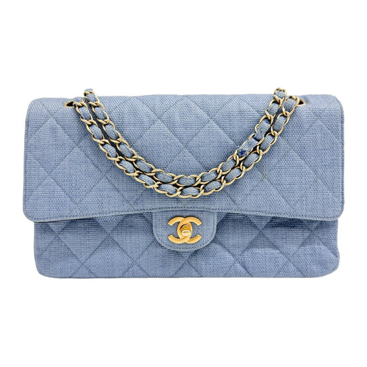Classic Double Flap 2003-2004 Matelasse Blue Cotton Shoulder Bag