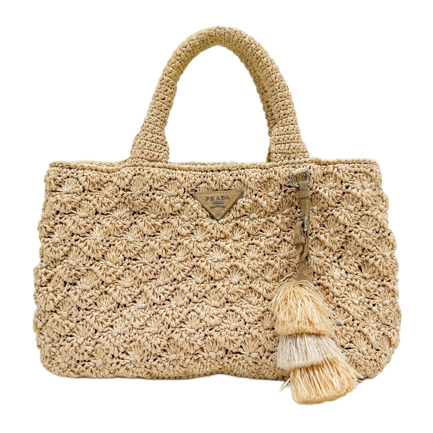 Beige Brown Raffia Hand Bag