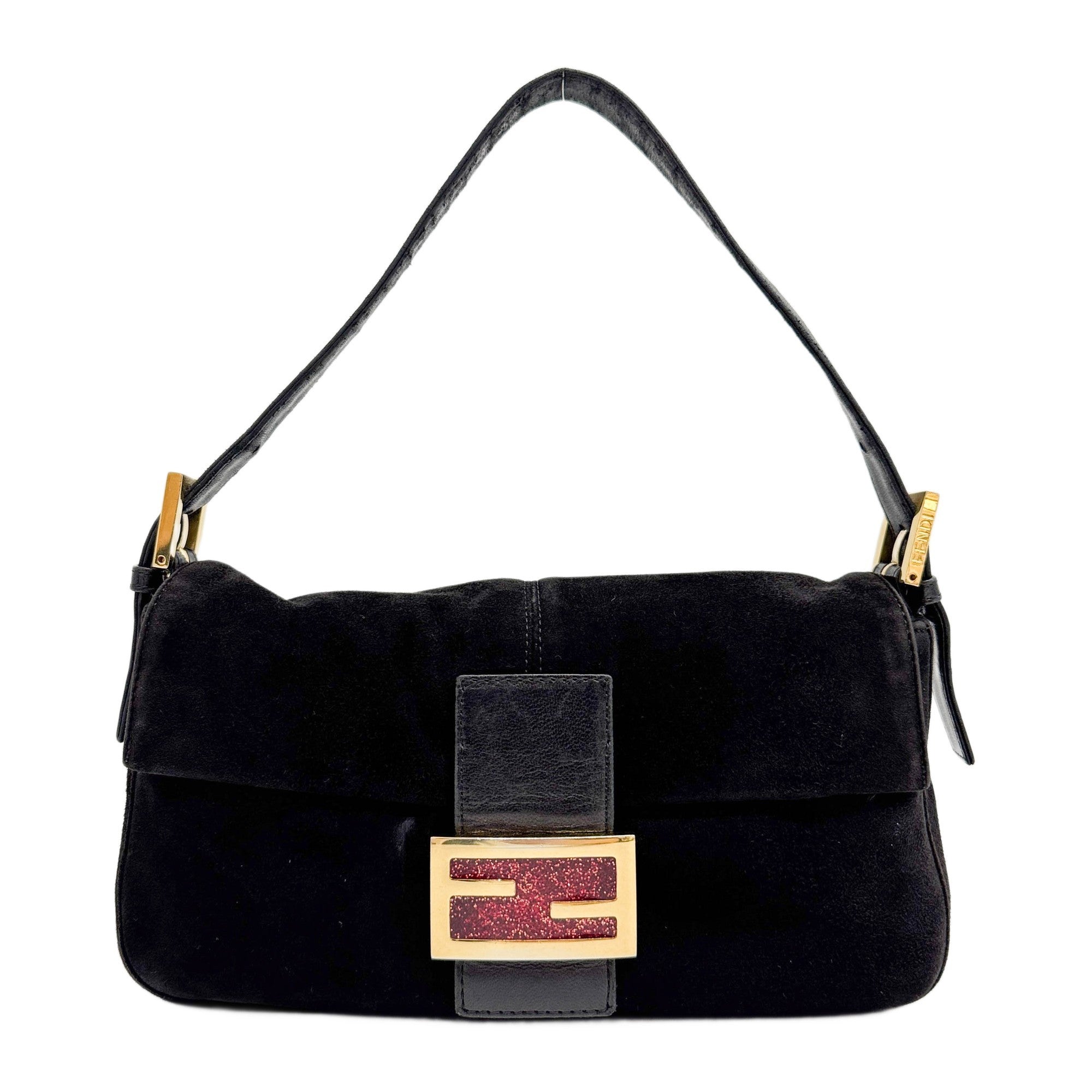 Baguette Black Suede Shoulder Bag