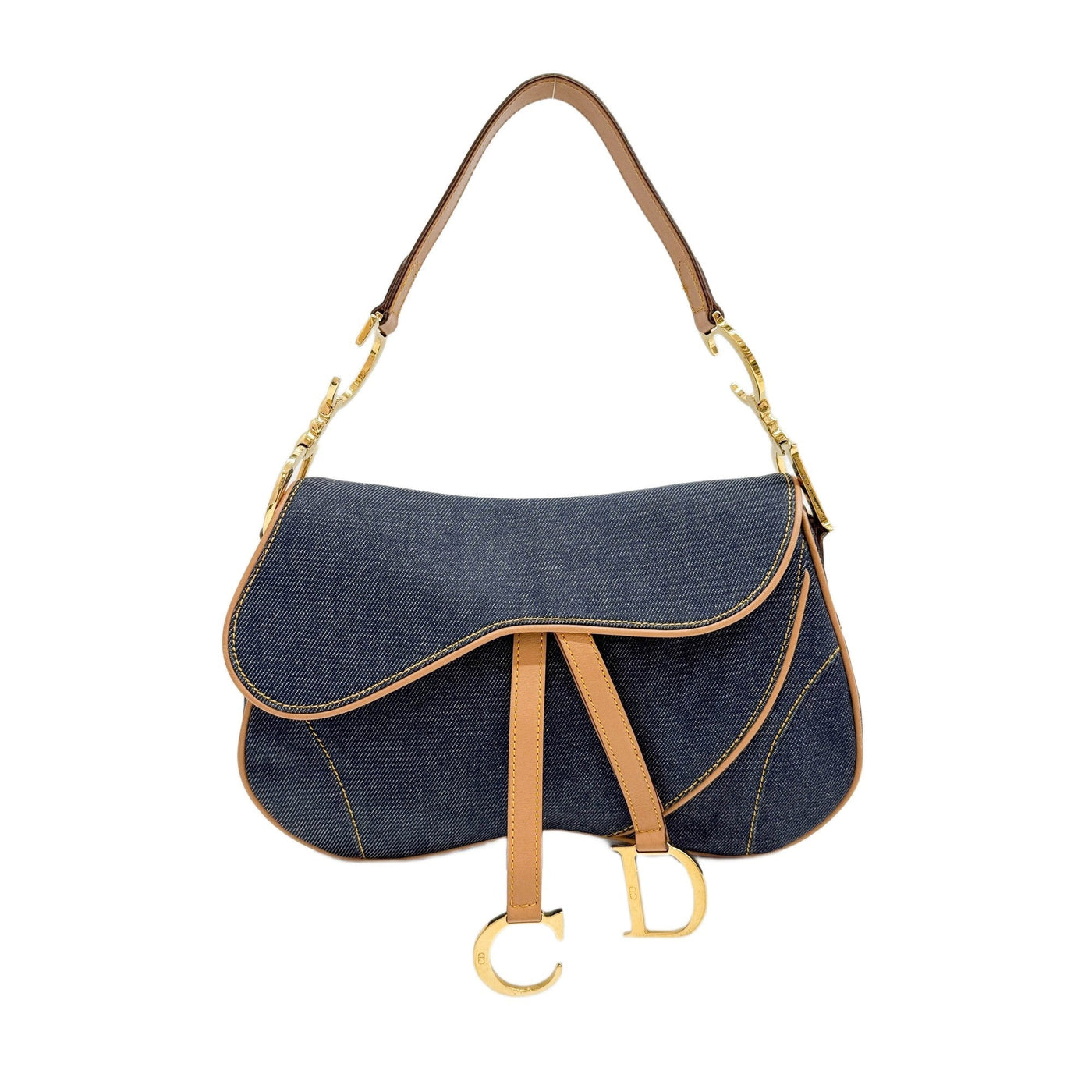 Double Saddle Blue Denim Shoulder Bag