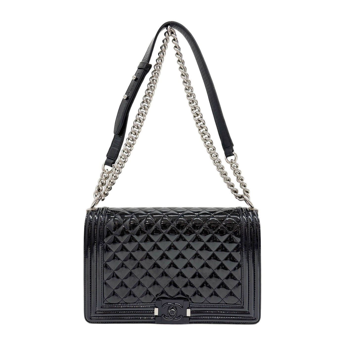 Boy 2014-2015 Matelasse Black Patent Leather Shoulder Bag