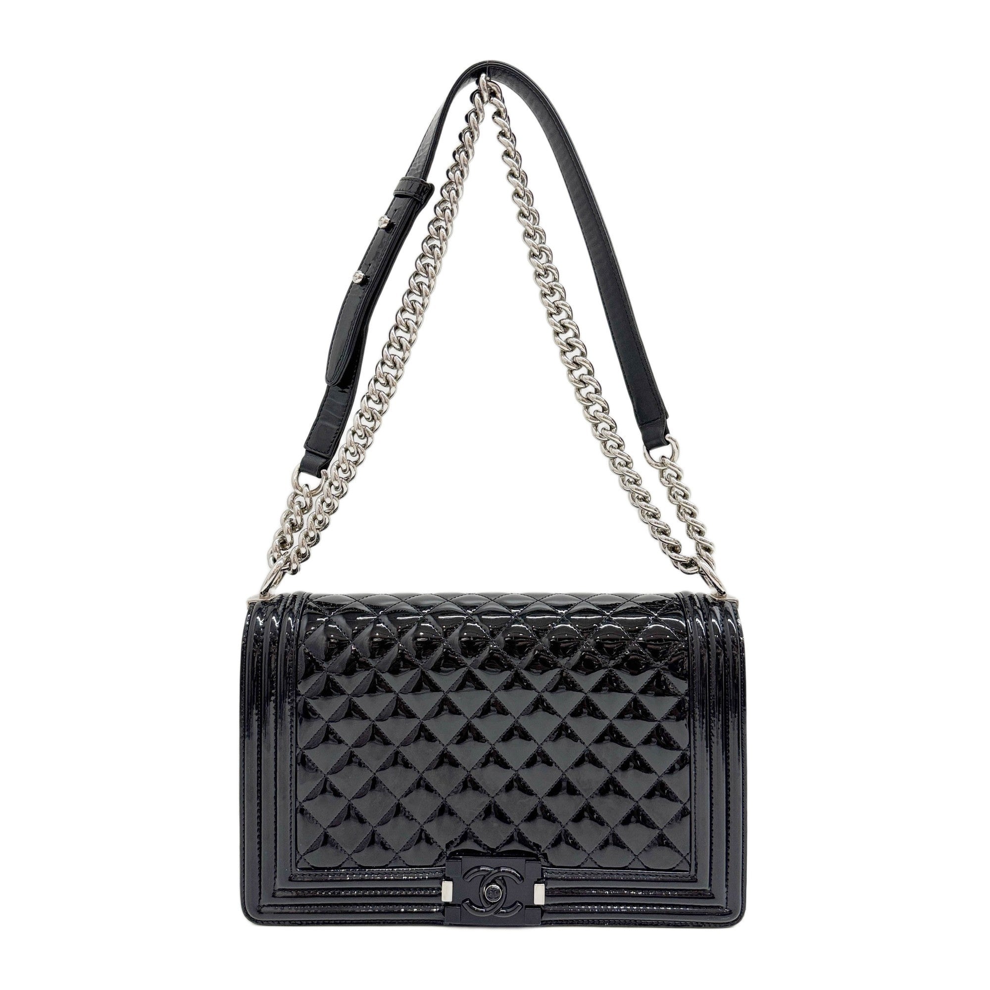 Boy 2014-2015 Matelasse Black Patent Leather Shoulder Bag