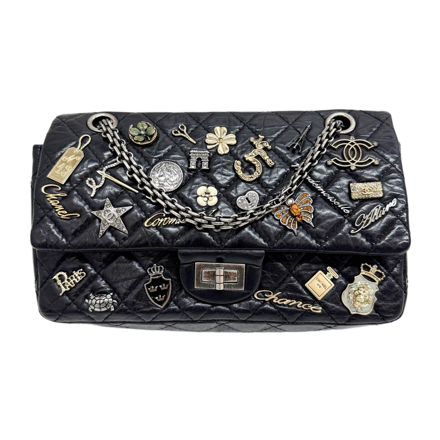 2.55 Lucky Charms Double Flap 2012Black Leather Shoulder Bag