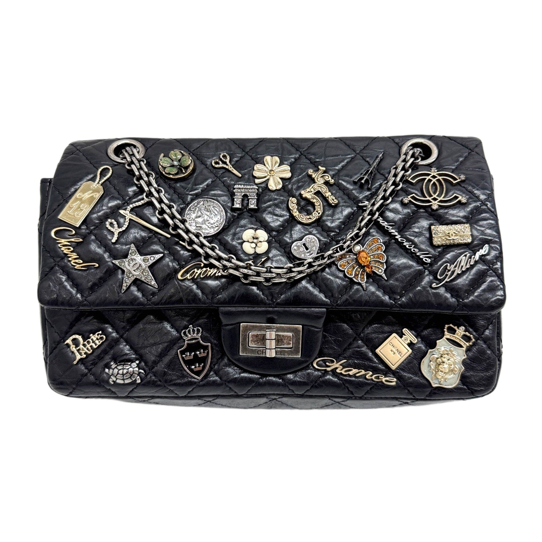 2.55 Lucky Charms Double Flap 2012Black Leather Shoulder Bag