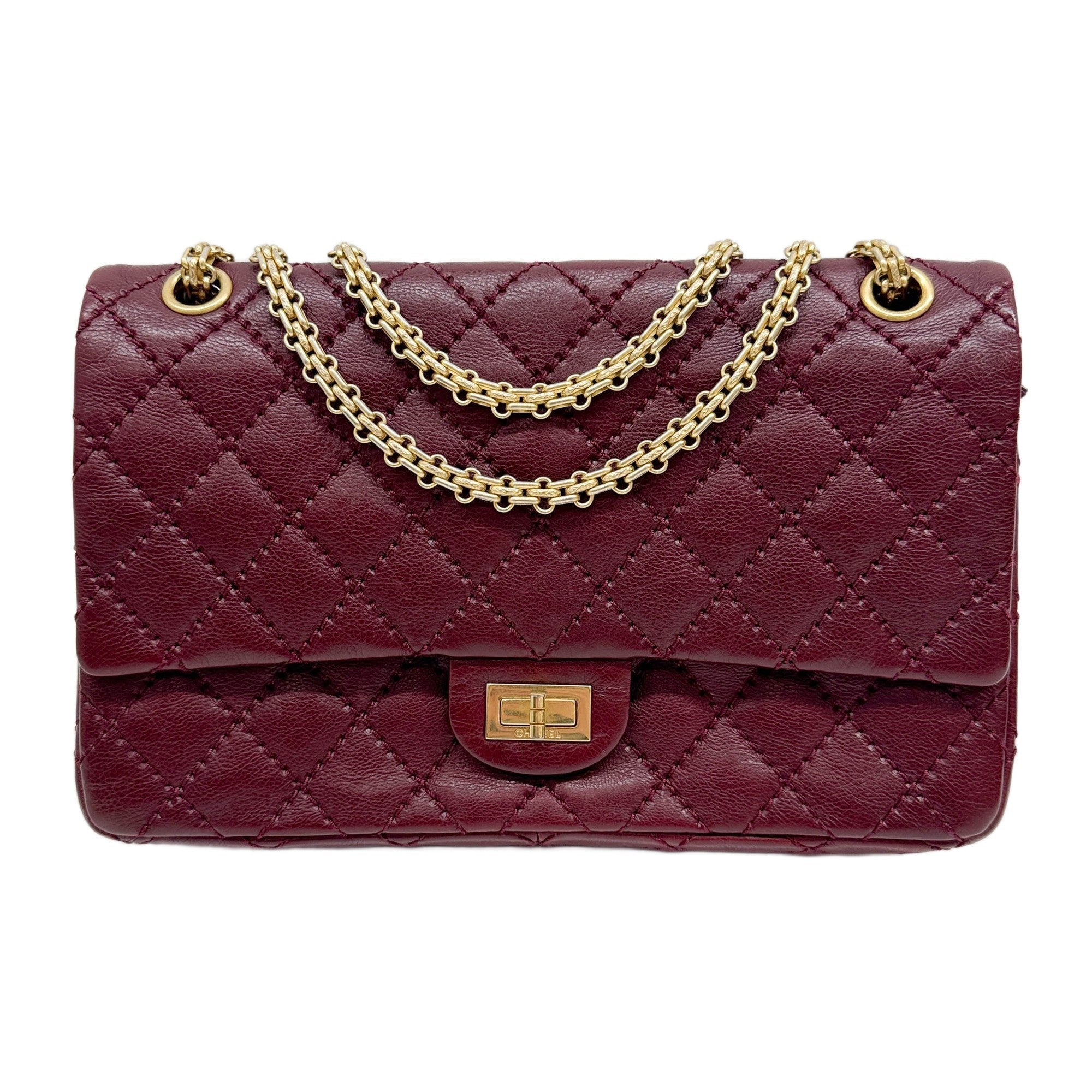 2.55 Double Flap 2016-2017 Matelasse Bordeaux Leather Shoulder Bag