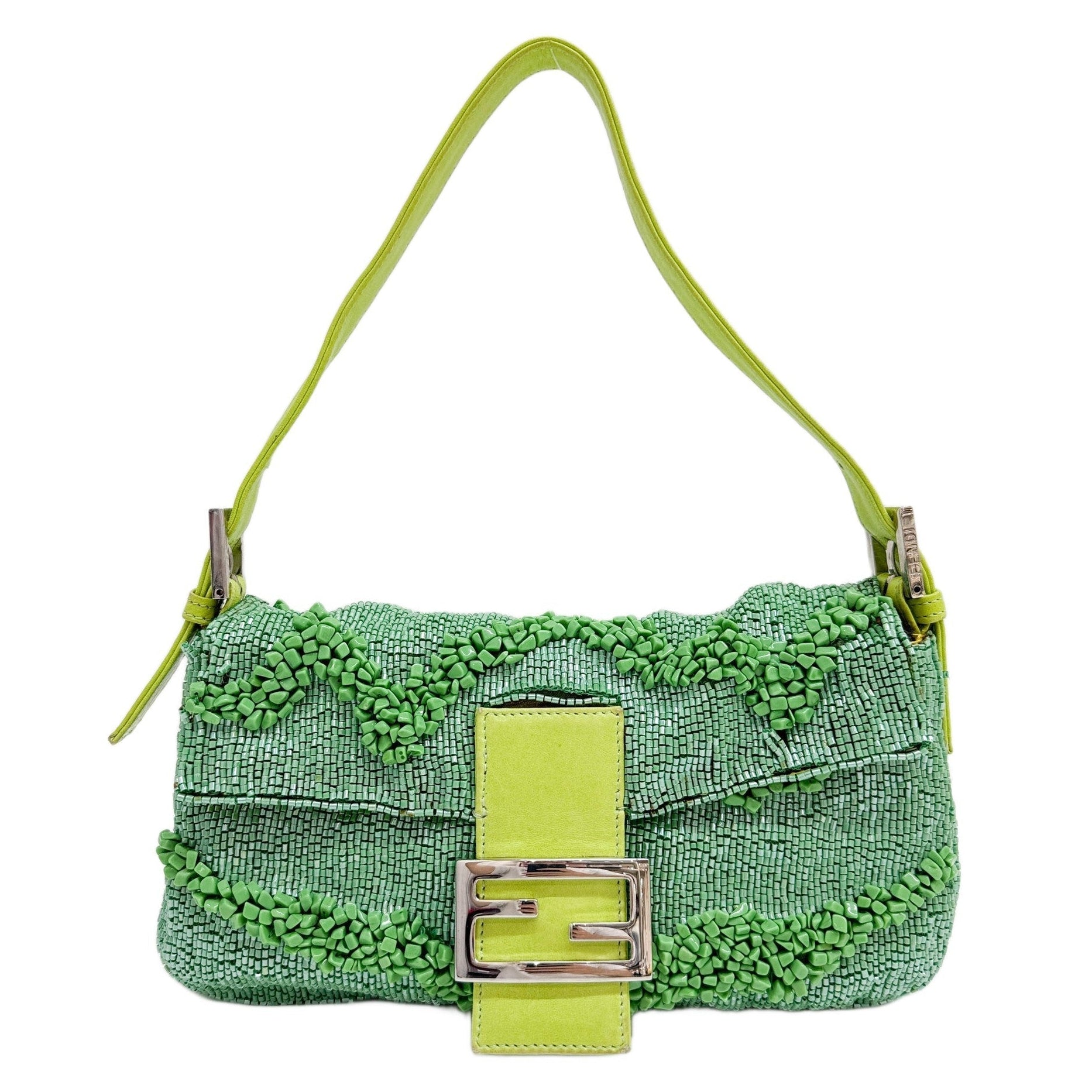 Baguette Wavy Rock Green Beaded Shoulder Bag