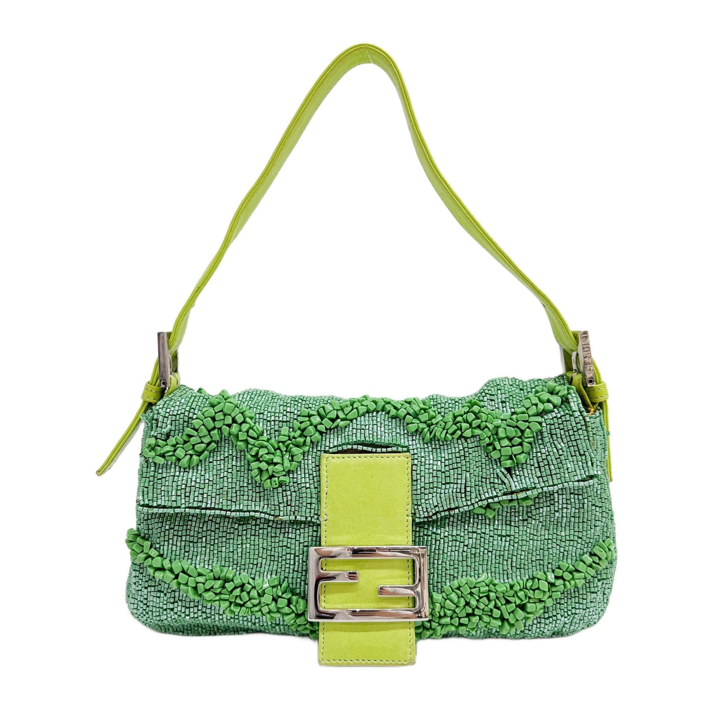Baguette Wavy Rock Green Beaded Shoulder Bag