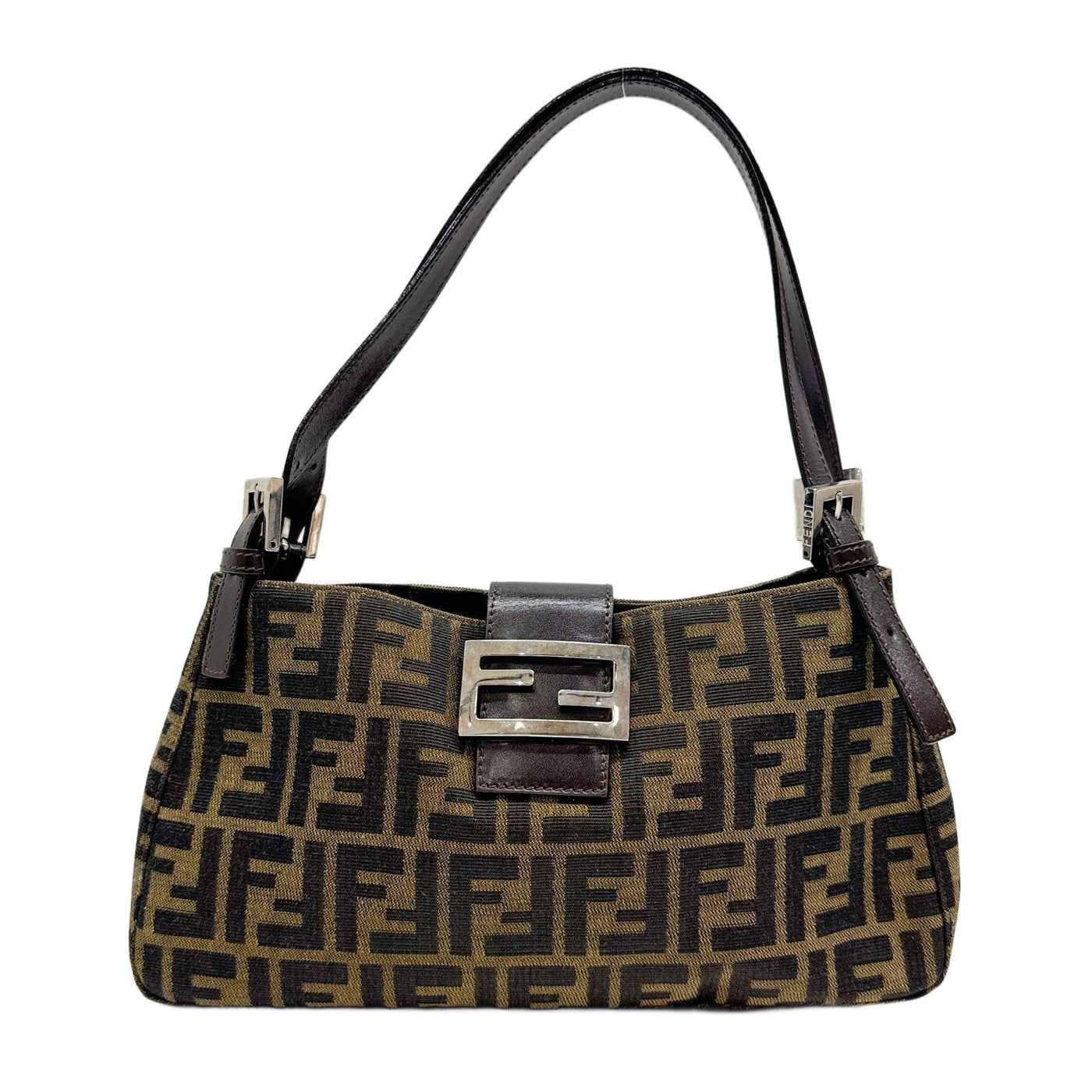 Double Strap Brown Zucca Canvas Shoulder Bag