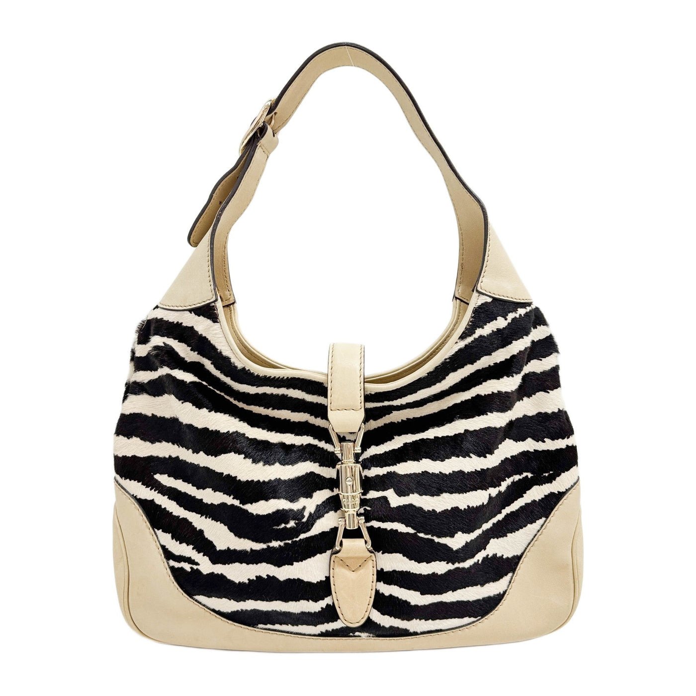 Jackie Leather Trim Black & Cream Zebra Print Pony Hair Shoulder Bag