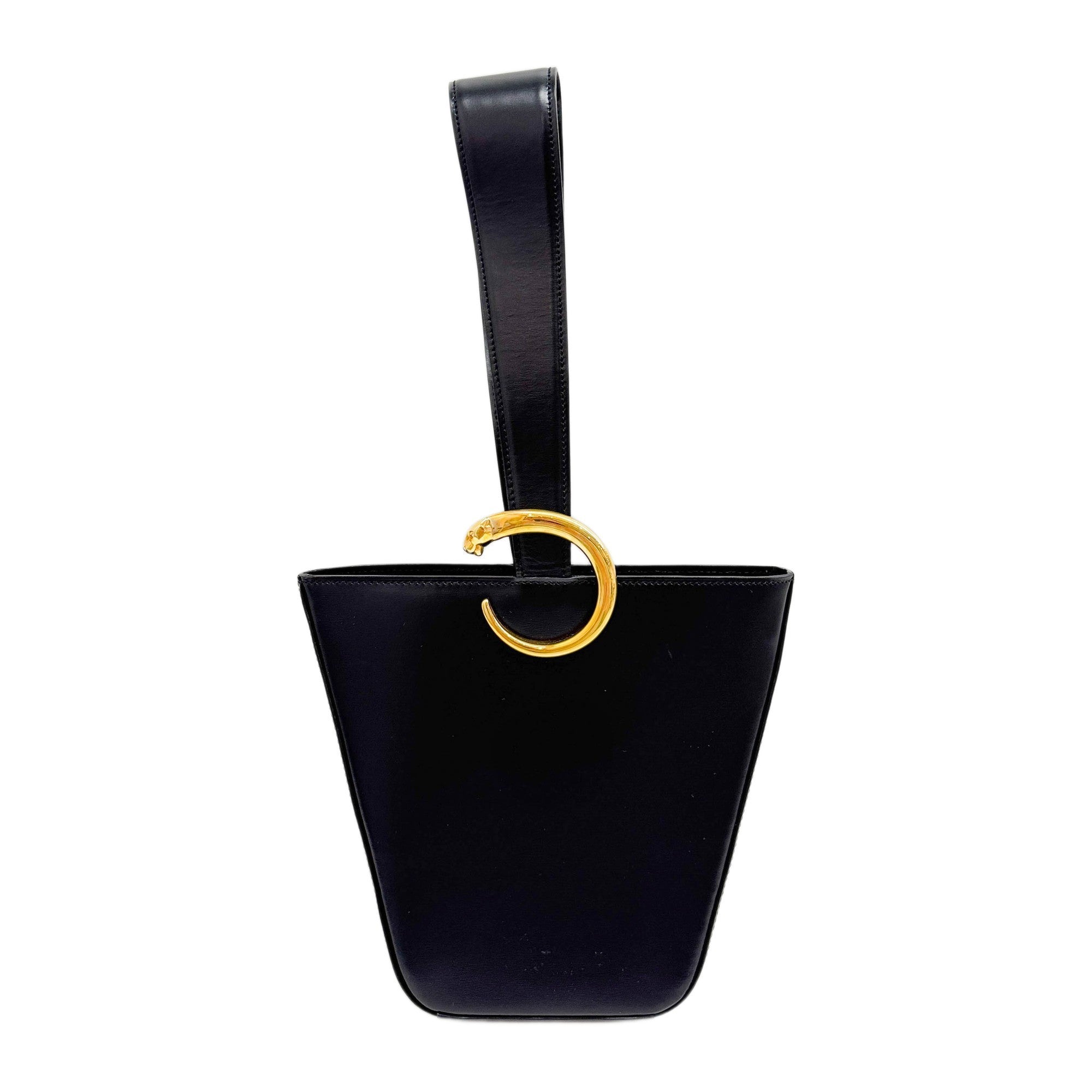 Panthere Black Leather Hand Bag