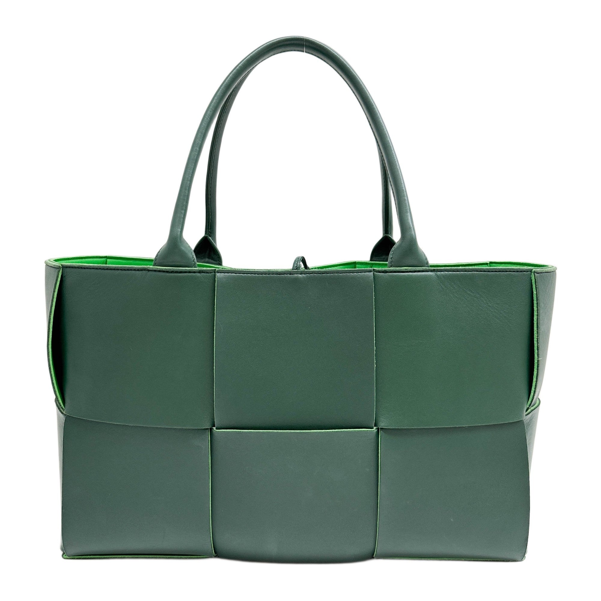 Arco Maxi Intrecciato Green Leather Hand Tote Bag