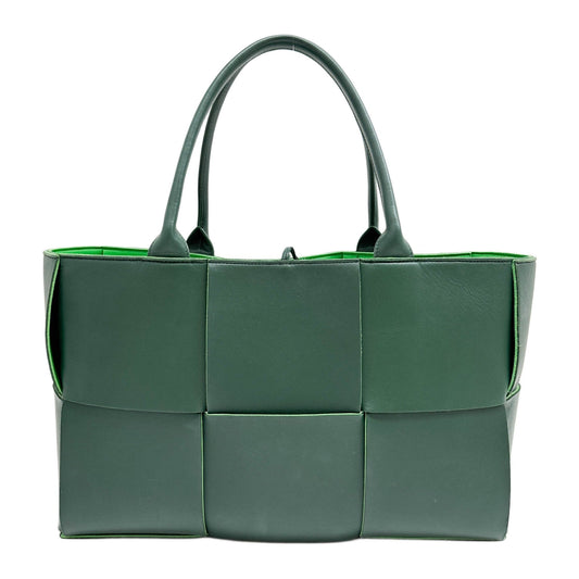 Arco Maxi Intrecciato Green Leather Hand Tote Bag