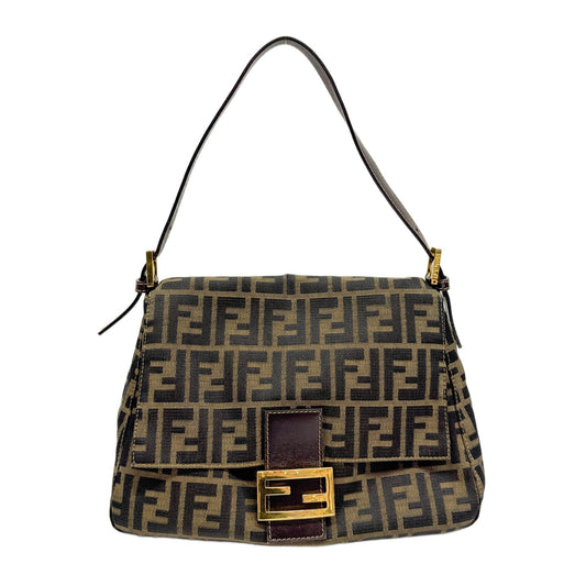 Mamma Baguette Brown Zucca Canvas Shoulder Bag