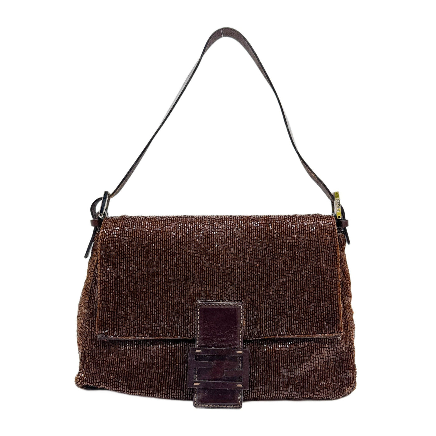 Mamma Baguette Brown Beads Shoulder Bag