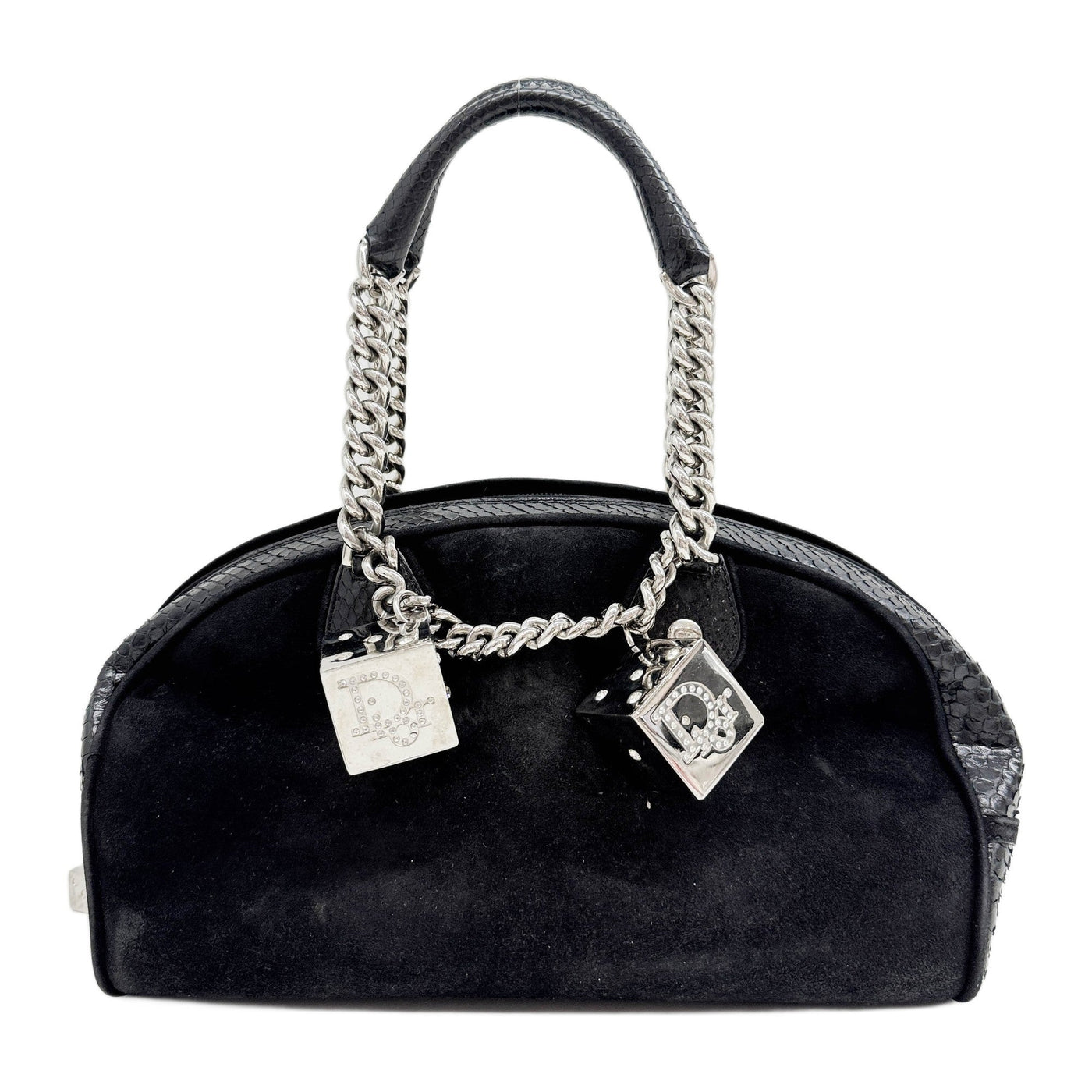 Gambler Dice Python Embossed Leather Trim Bordeaux Black Suede Shoulder Bag