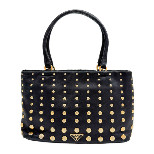 Beaded Black Leather Hand Bag