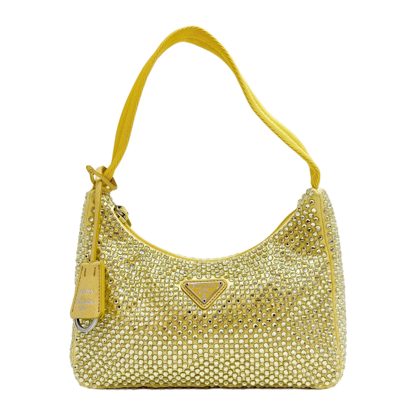 Re-Edition 2000 Crystal Embellished Yellow Satin Shoulder Bag
