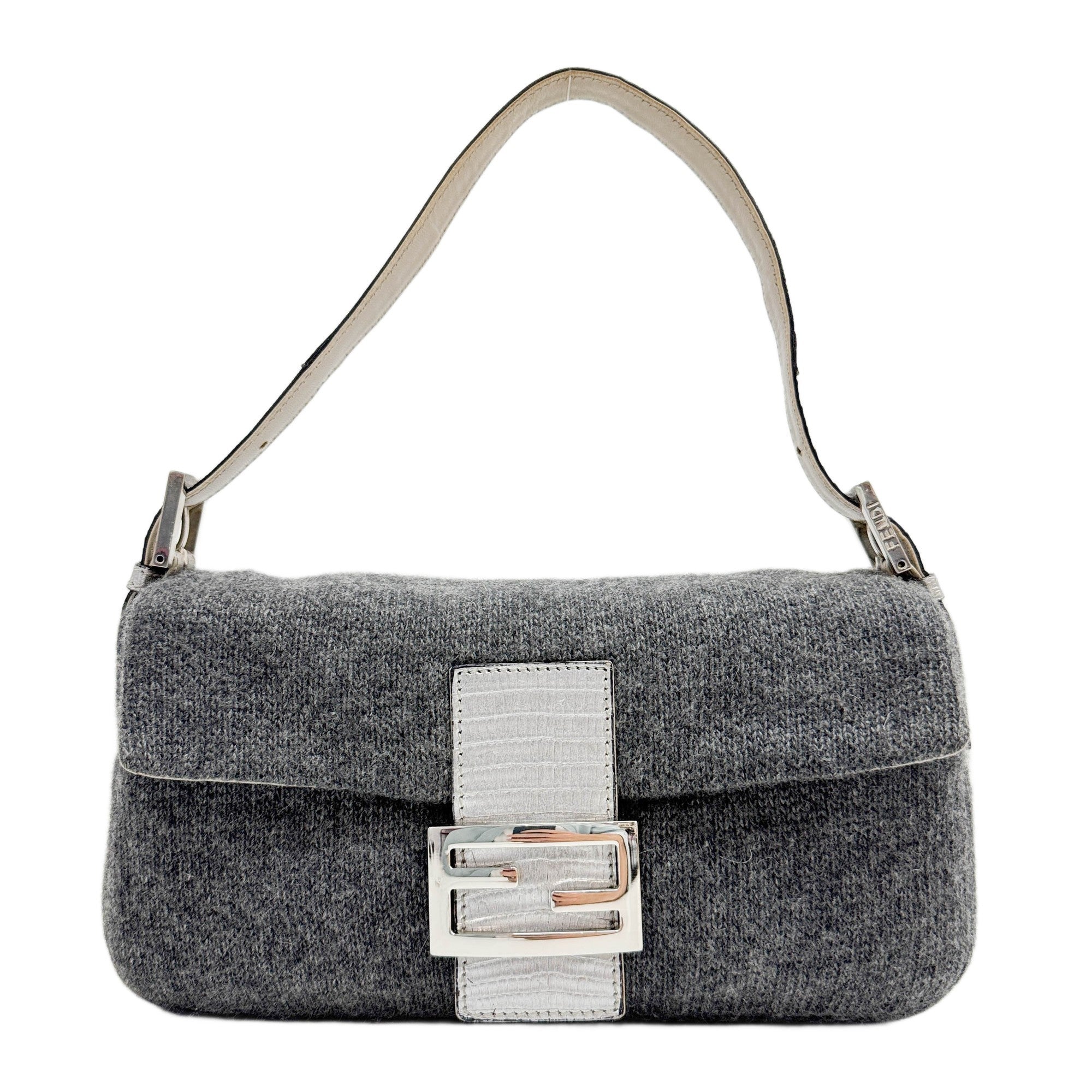 Baguette Charcoal Grey Wool Shoulder Bag