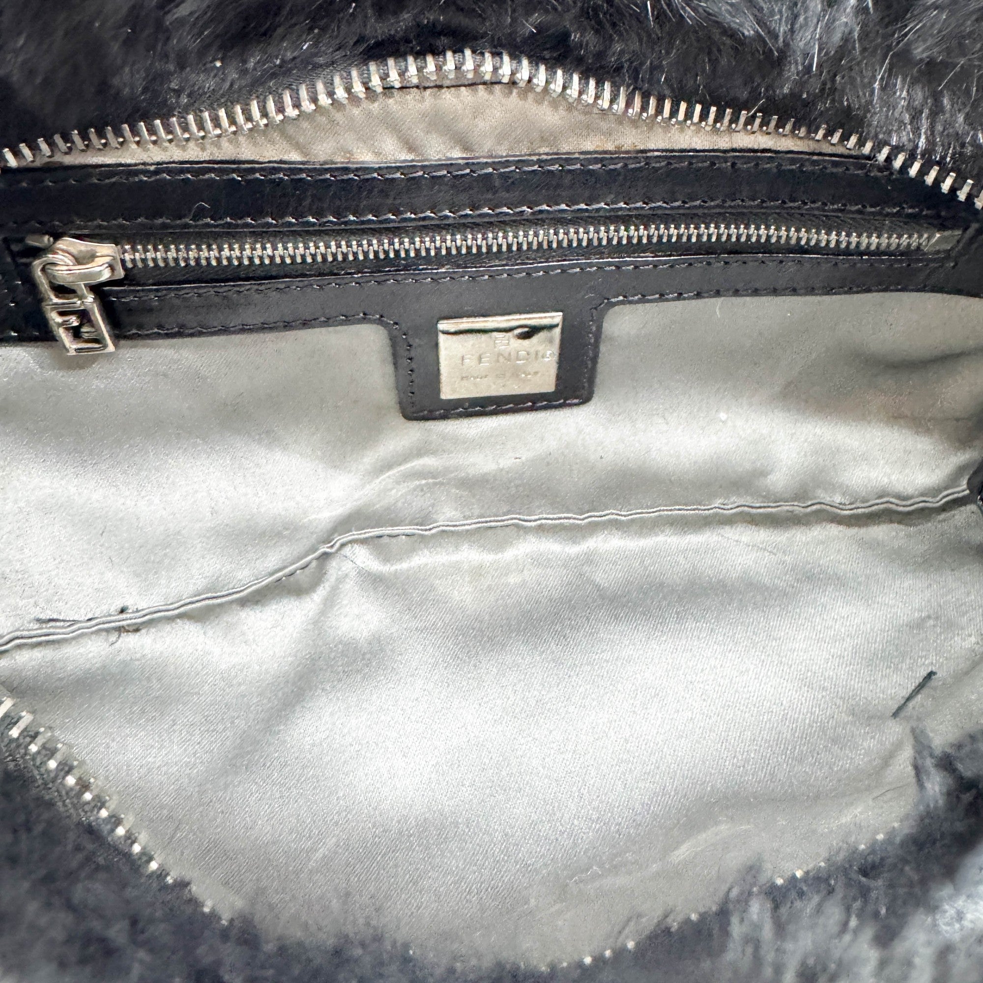 FENDI Baguette Floral Embroidery Black Fur Shoulder Bag – HIVE