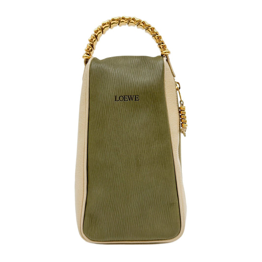 Velazquez Khaki Green & Beige Leather Handle Bag