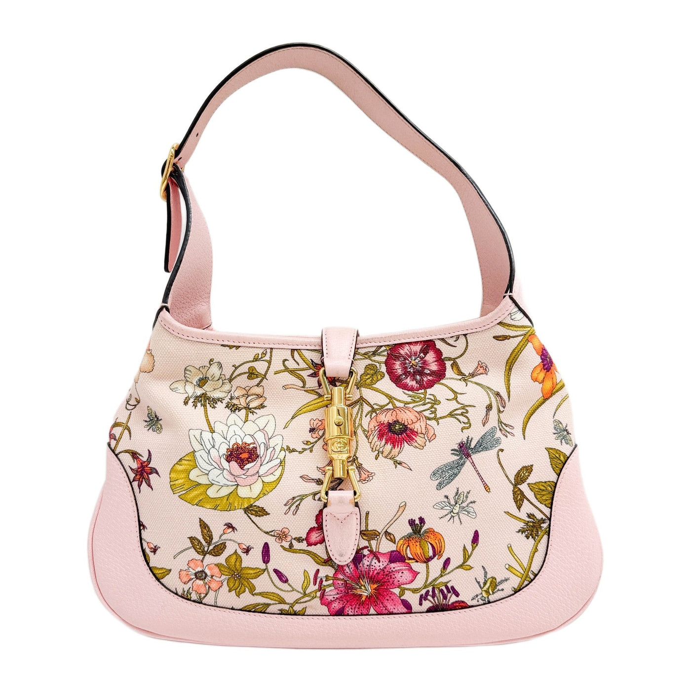 Jackie Flower Canvas Pink Leather Shoulder Bag