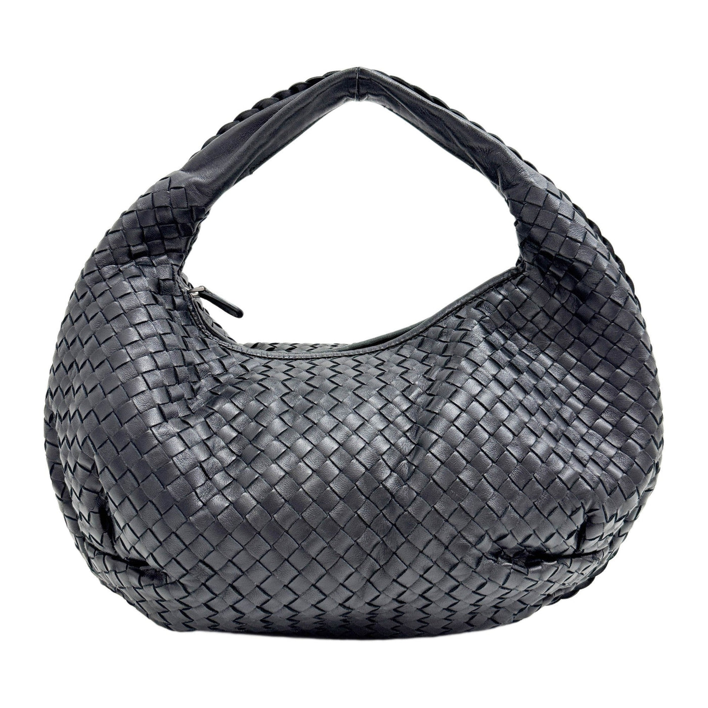 Intrecciato Black Leather Shoulder Bag