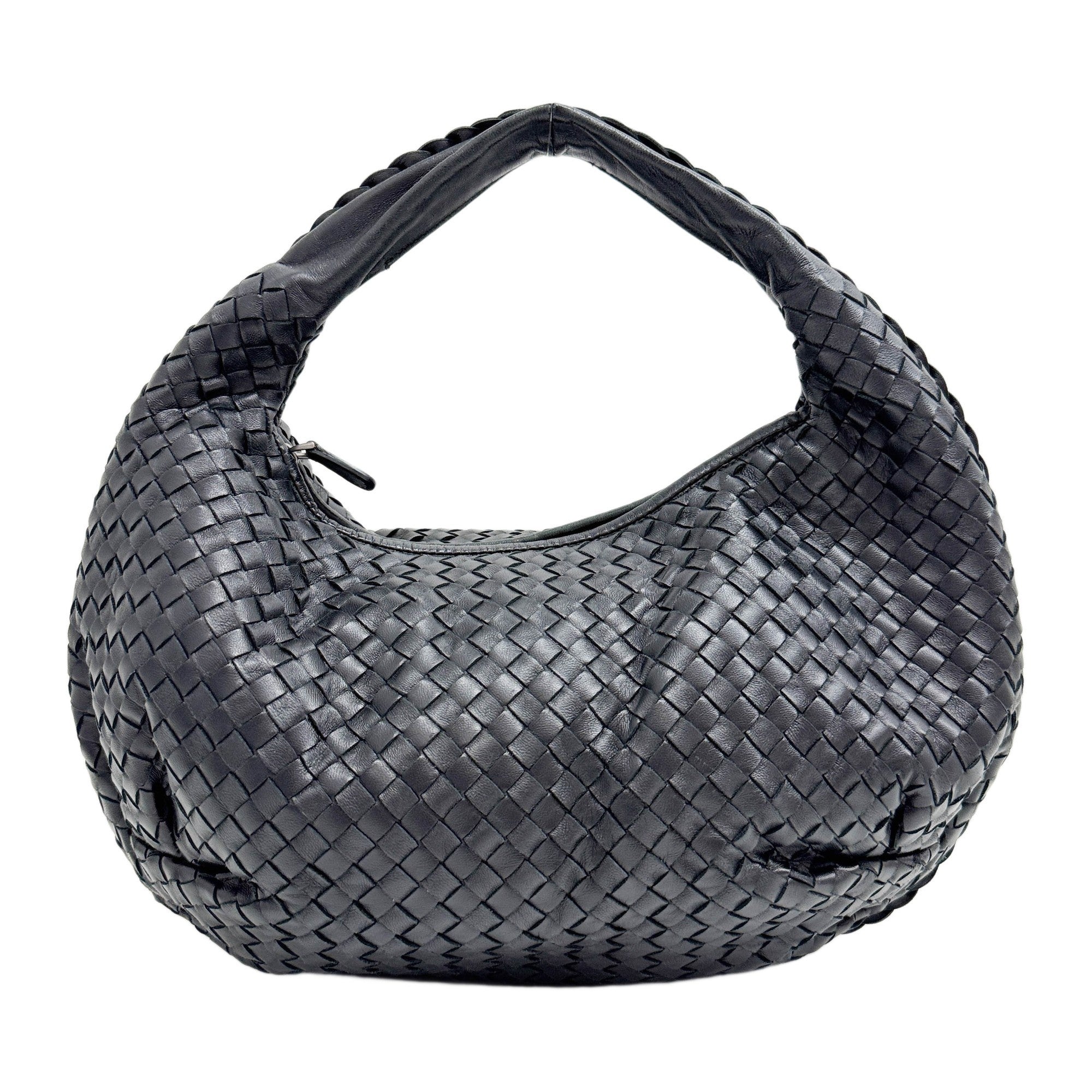 Intrecciato Black Leather Shoulder Bag