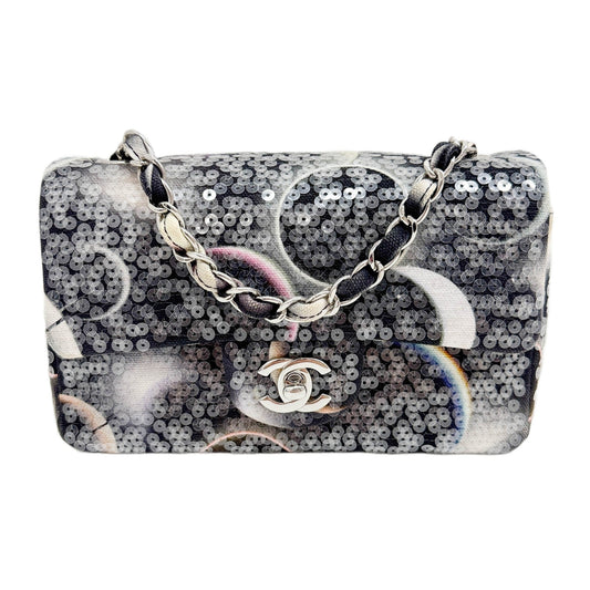 Mini Classic Flap 2018 Multicolor Moon Print Sequin Shoulder Bag