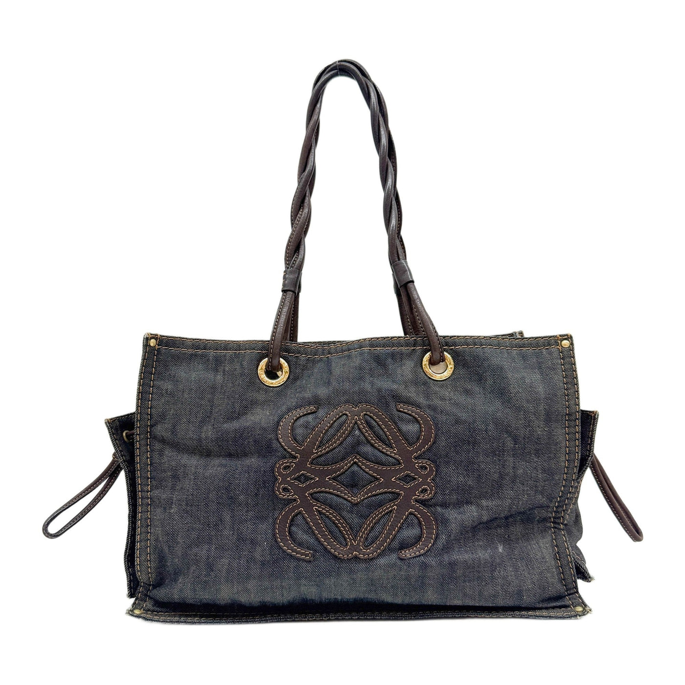 Anagram Shopper Blue Denim Shoulder Bag