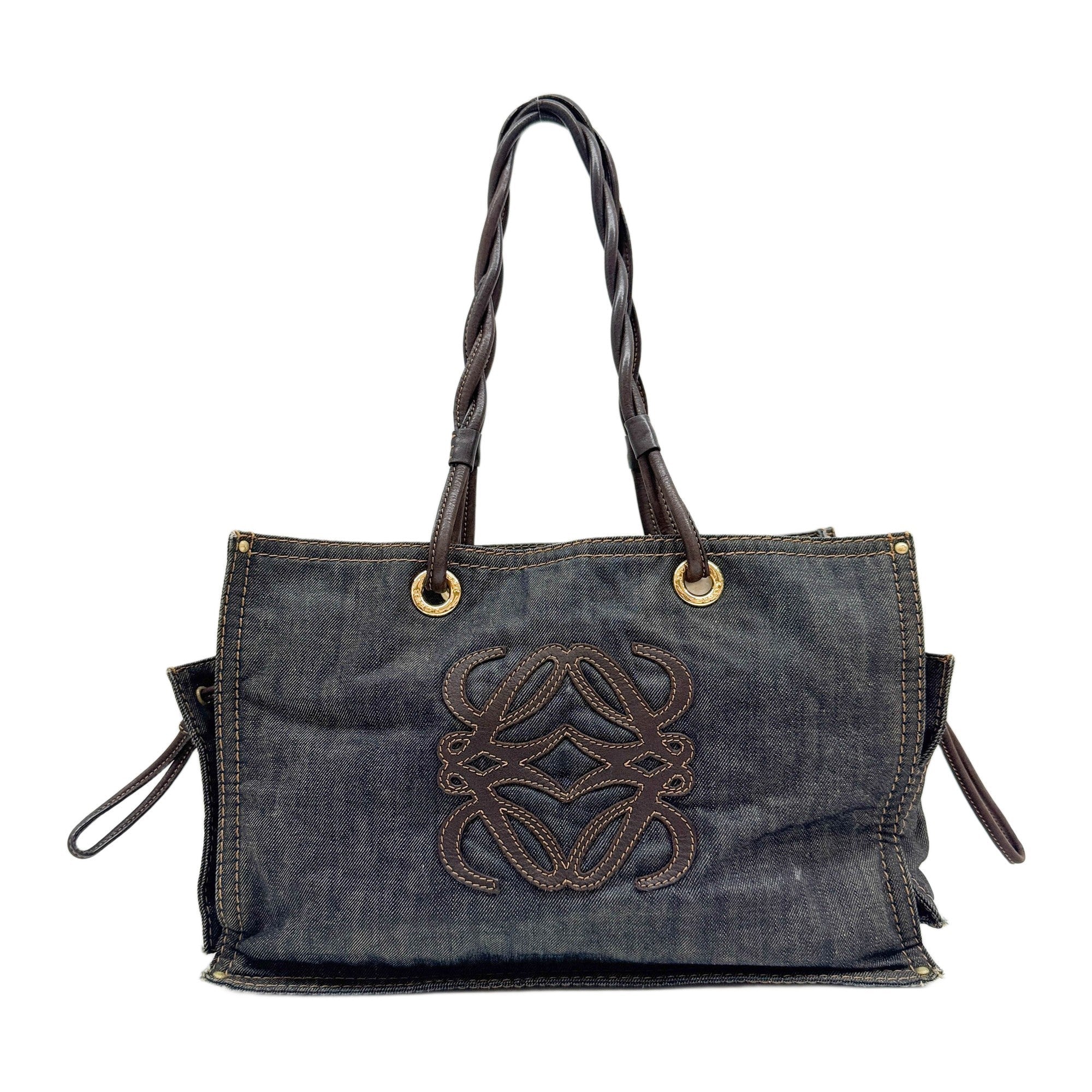 Anagram Shopper Blue Denim Shoulder Bag