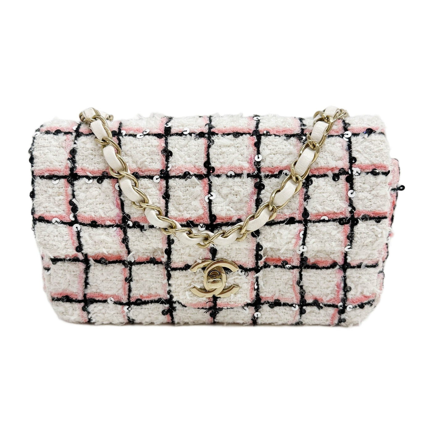 Mini Classic Flap 2021-2026 White Tweed Shoulder Bag