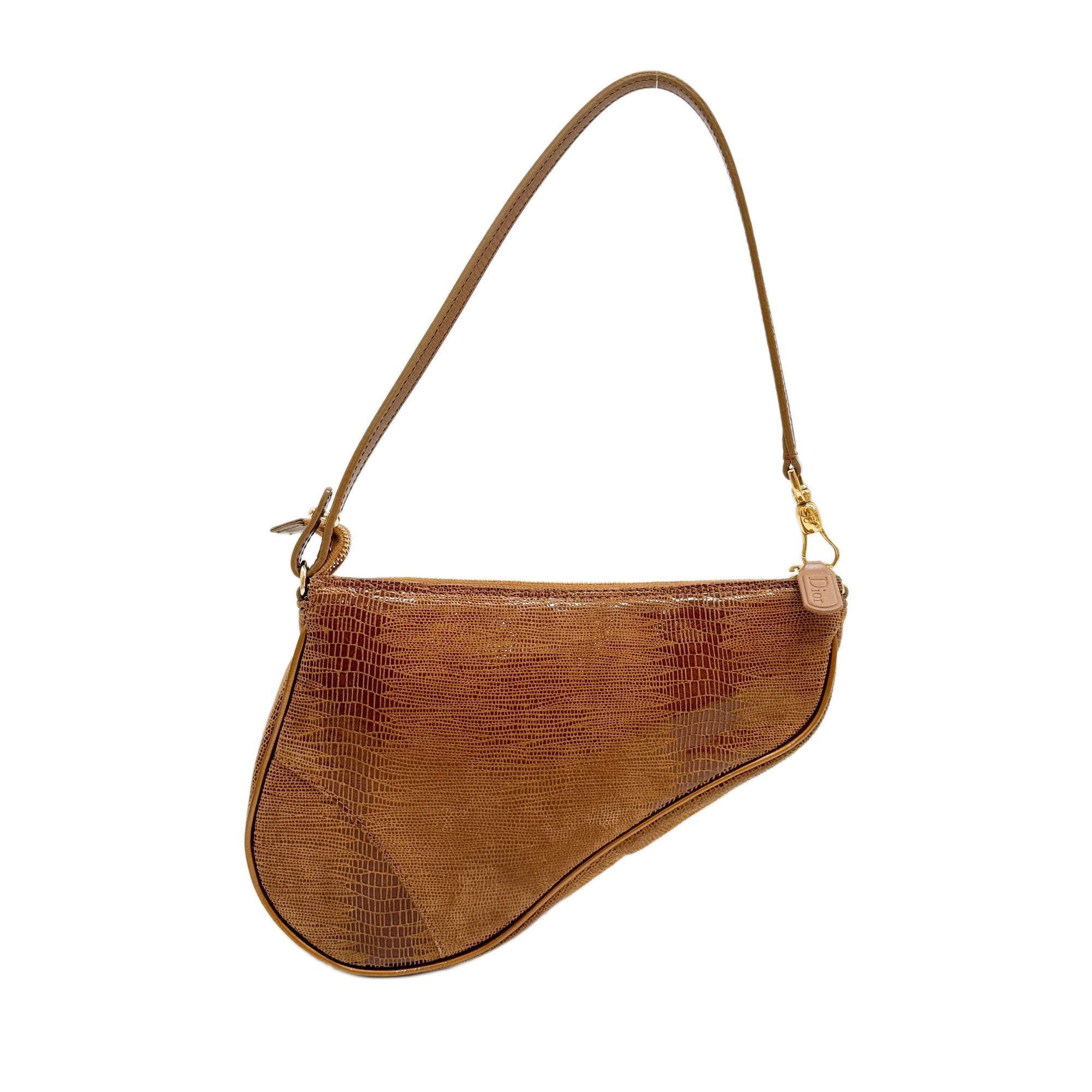 Saddle Pouch Brown Lizard Print Leather Shoulder Bag