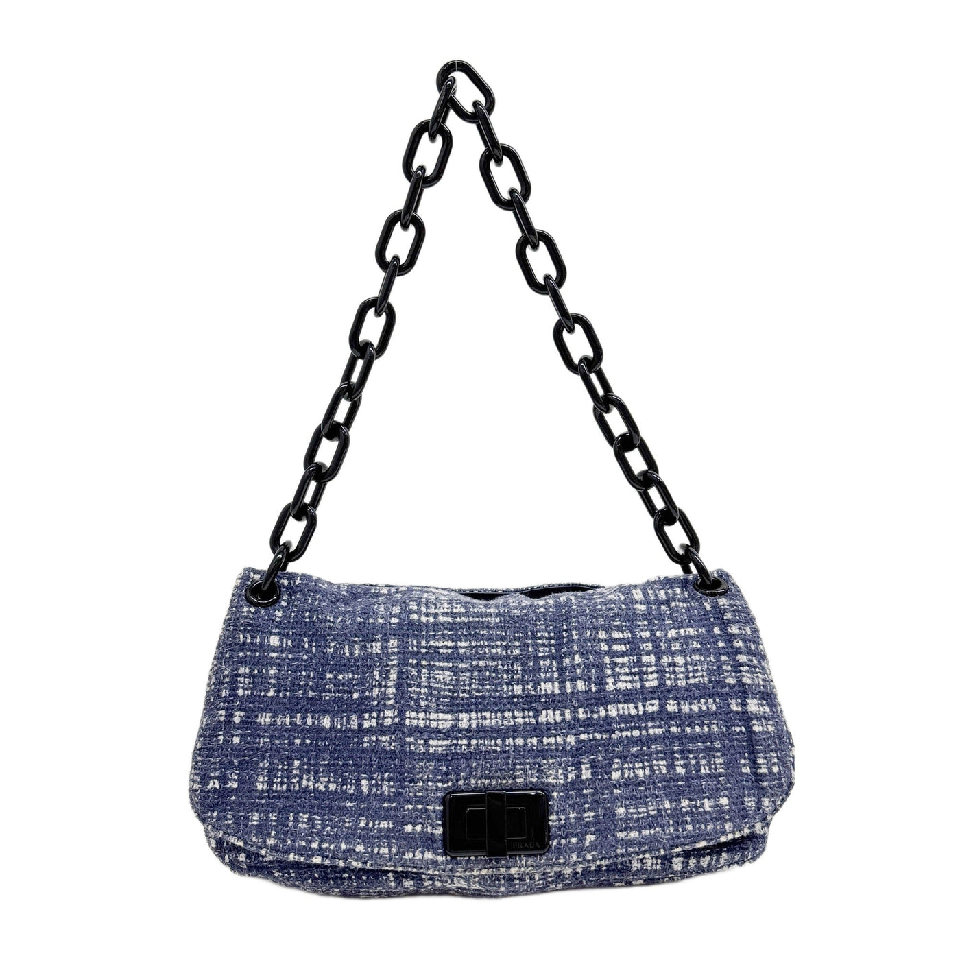 Blue Tweed Chain Shoulder Bag