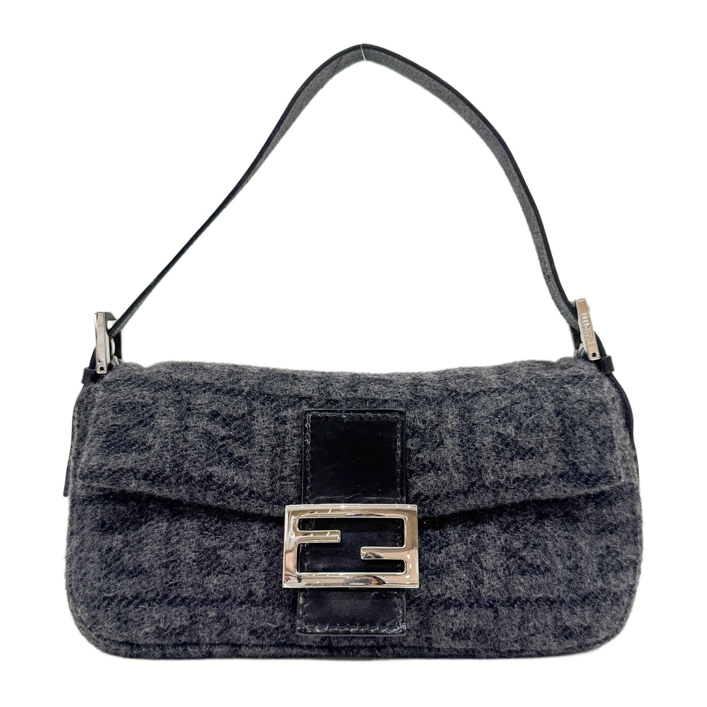 Baguette Charcoal Grey Zucca Canvas Wool Shoulder Bag