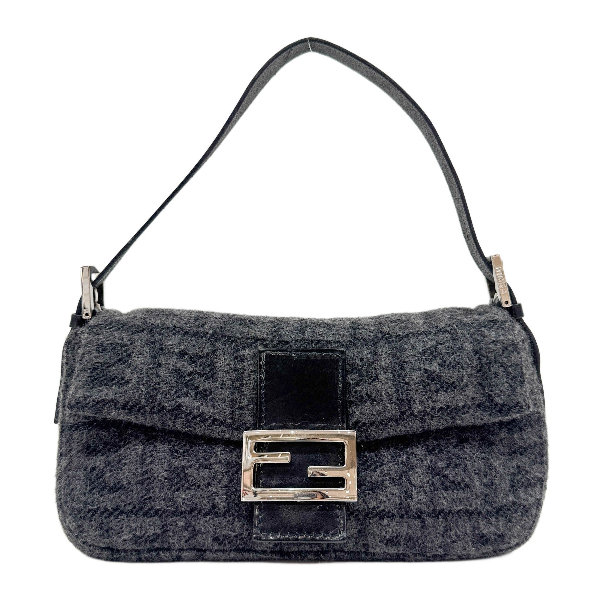Baguette Charcoal Grey Zucca Canvas Wool Shoulder Bag